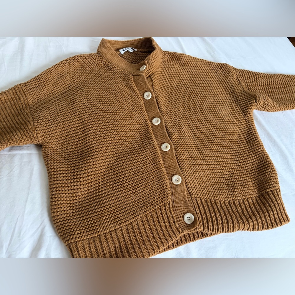 Alex Mill 100% cotton golden khaki brown Nico sweater cardigan sz S - Picture 7 of 12